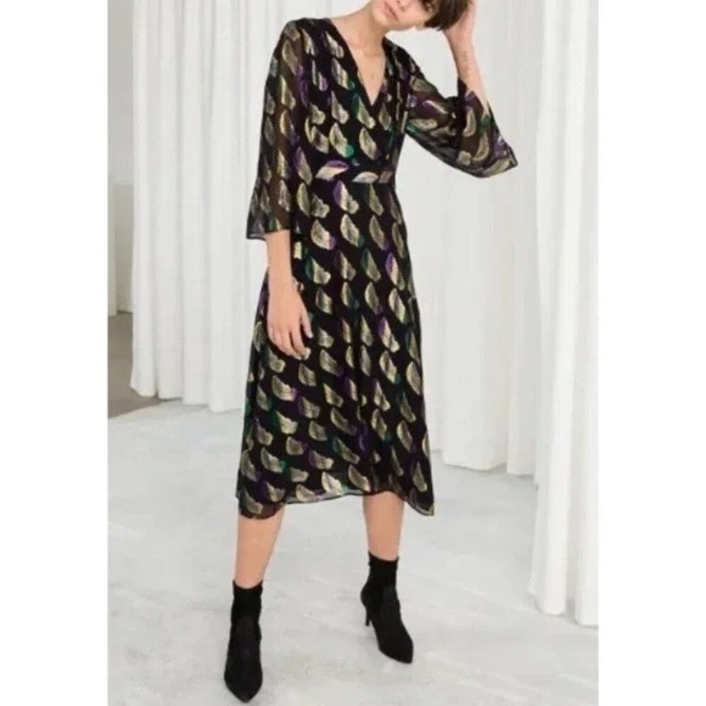 🎉HP🎉 & OTHER STORIES Metallic Jacquard Midi Dress NWT